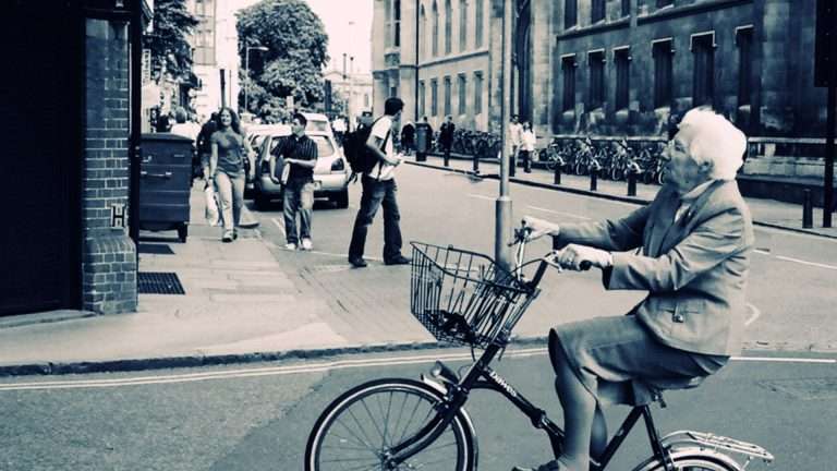 Lading riding a bicycle