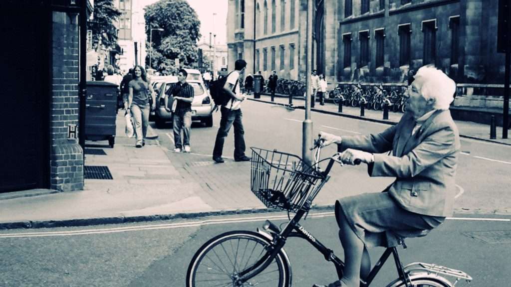 Lading riding a bicycle